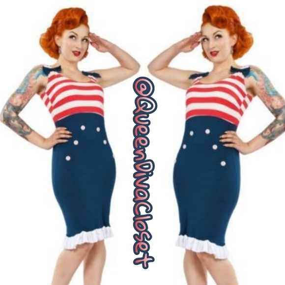 Sailor ruffle striped vintage retro pinup dress - Picture 5 of 7